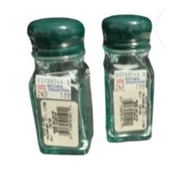 Vintage GEMCO Glass Salt & Pepper Shaker Set 2-Piece Green Tint Square Design - Picture 5 of 6